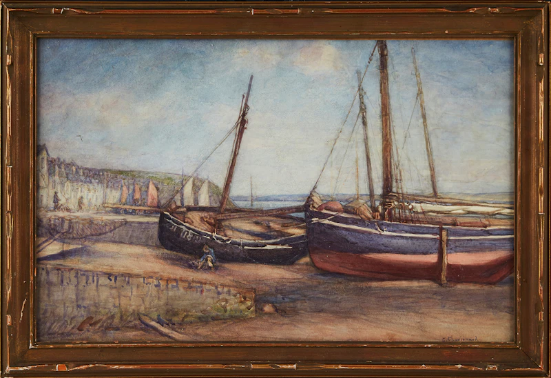 Georges Chavignaud, Beached Boats, watercolour - view 2
