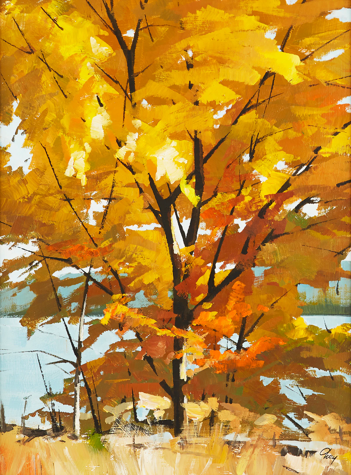 Ronald N. Okey, Autumn Landscape, oil on board