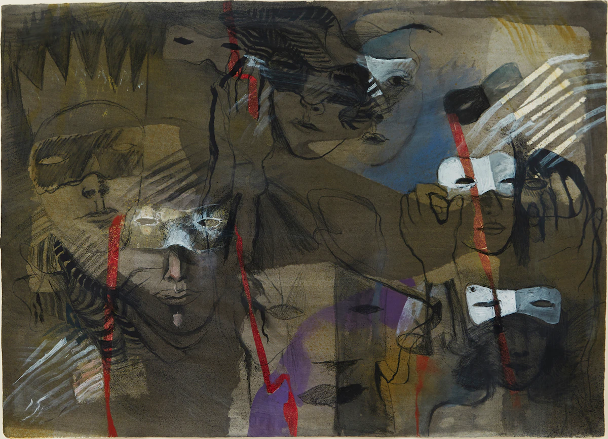 Ghitta Caiserman-Roth, Faces and Masks, mixed media on paper