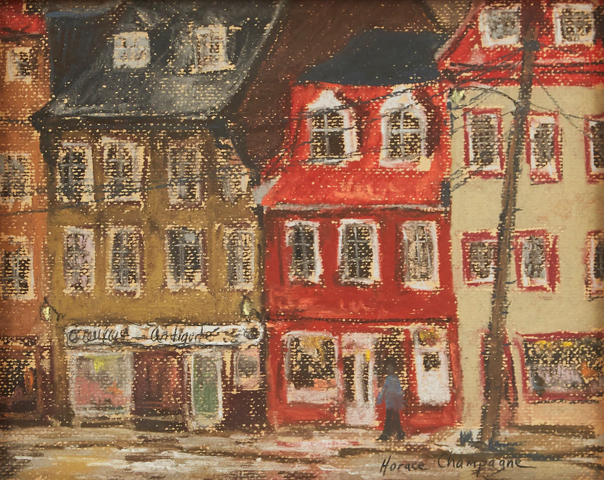 Horace Champagne, St. Paul St., Québec, pastel drawing