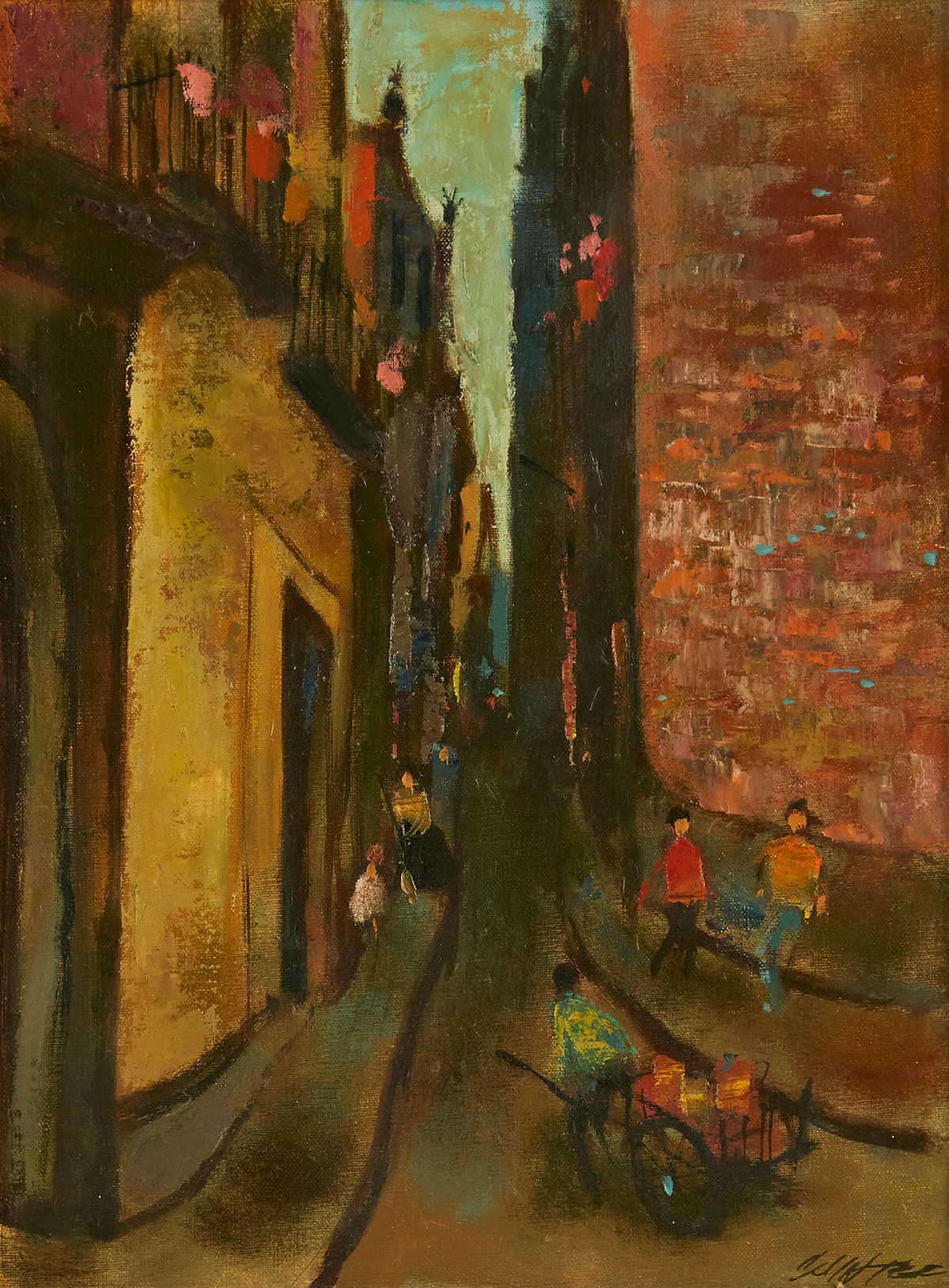 William Arthur Winter, Street Scene, Seville, oil on canvas board