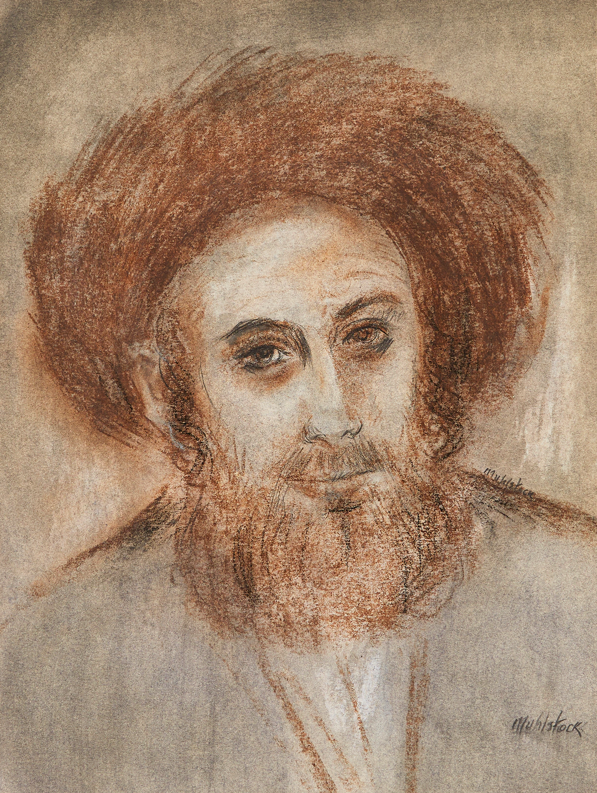 Louis Muhlstock, Portrait, mixed media on paper