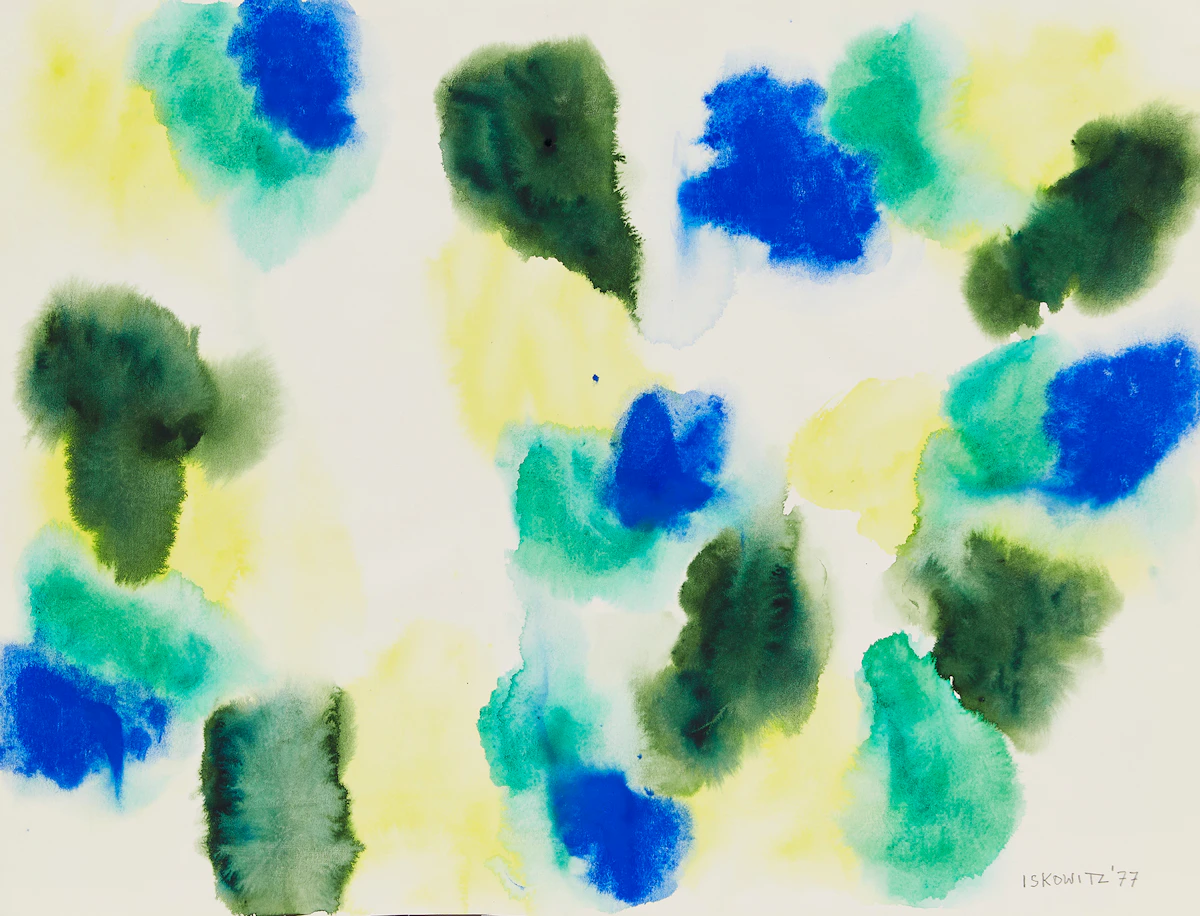 Gershon Iskowitz, Abstraction in Blues, Greens and Yellows, watercolour, 1977