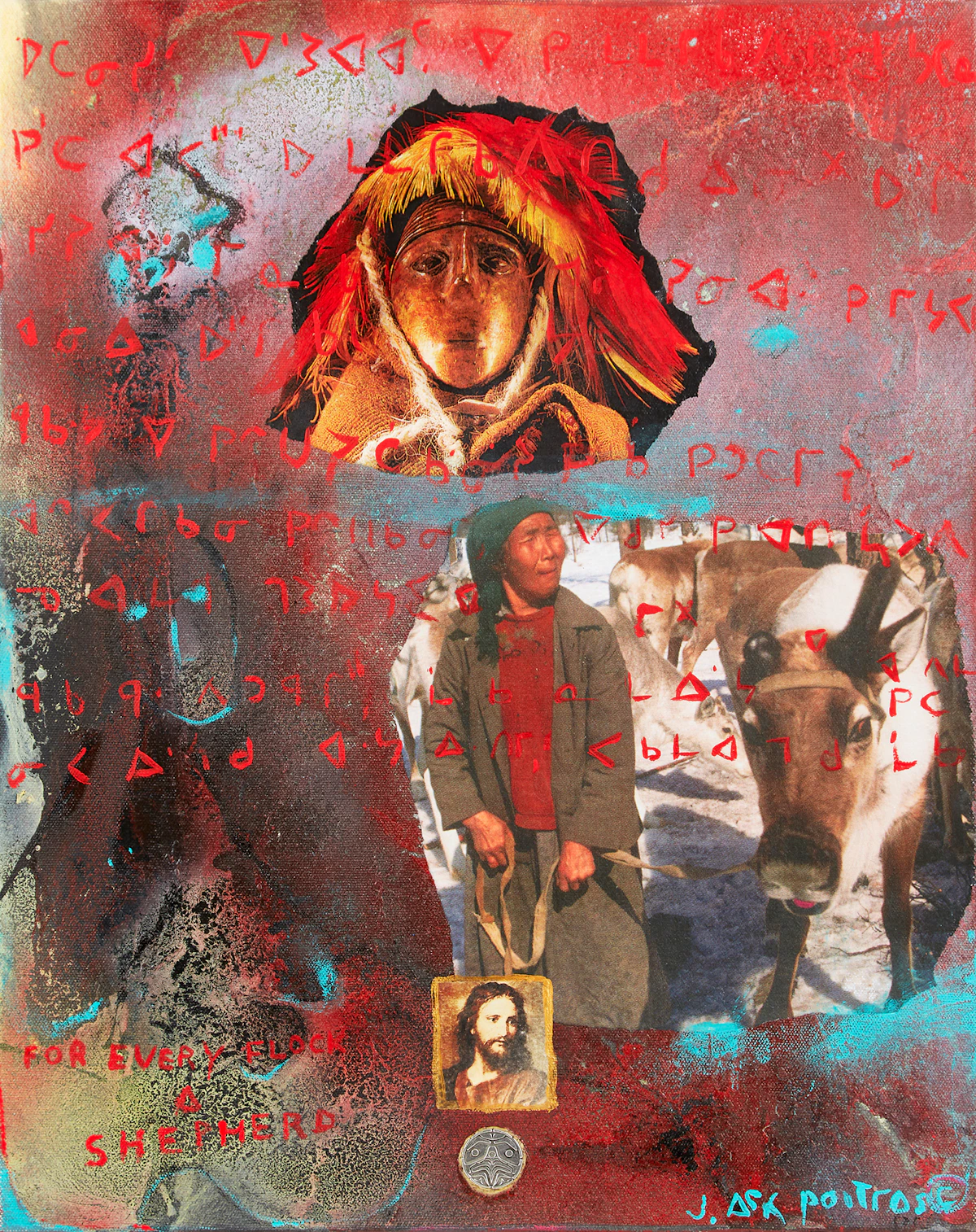 Jane Ash Poitras, Multiple Cultures, mixed media on canvas, 2013