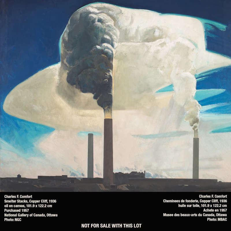 Charles Fraser Comfort, Smokestacks, Copper Cliff, oil on board - view 3