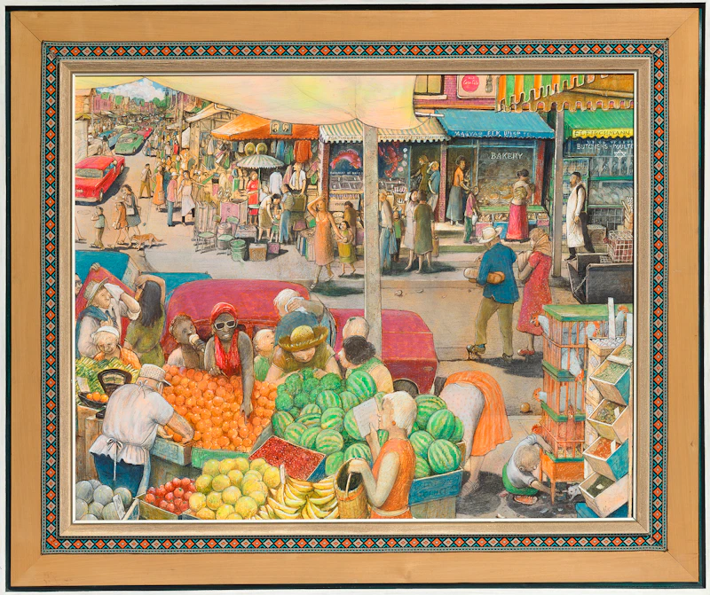 William Kurelek, Hot Day in Kensington Market, mixed media on board, 1972 - view 7