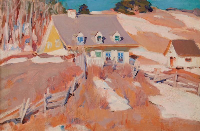 Clarence Alphonse Gagnon, Ferme au dégel (Charlevoix), oil on board, 1923 - view 1
