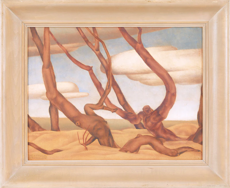 Bertram Richard Brooker, Tree Trunks, oil on board - view 2