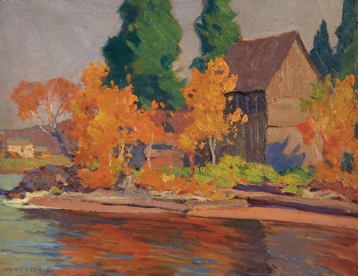 John William Beatty, Autumn in Parry Sound District, oil on board