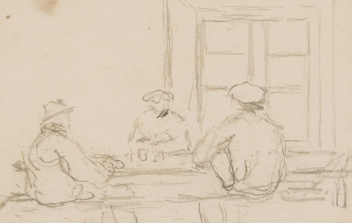 James Wilson Morrice, Interior with Figures, pencil drawing