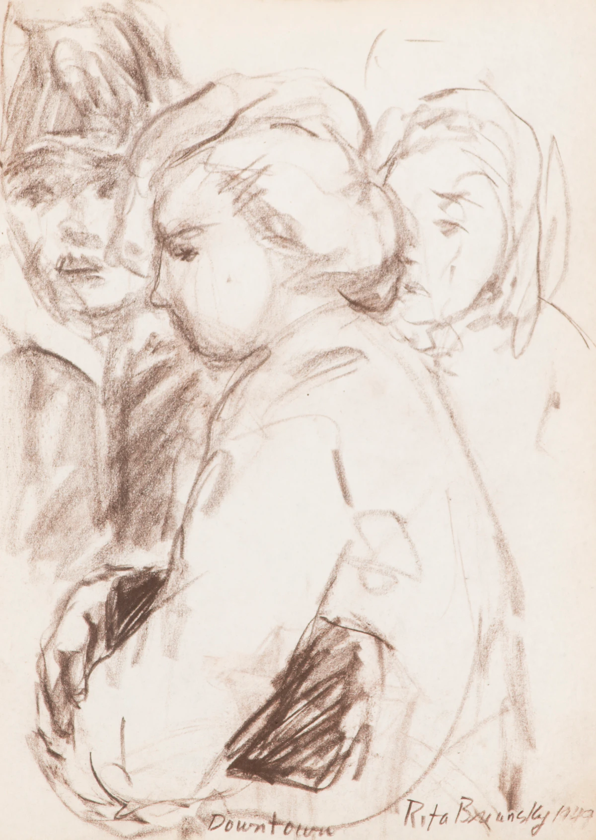 Rita Briansky, Self Portrait; My Mother; Chess Players; The Poet Ida Massey;  Joseph; Downtown, assorted media on paper (6)
