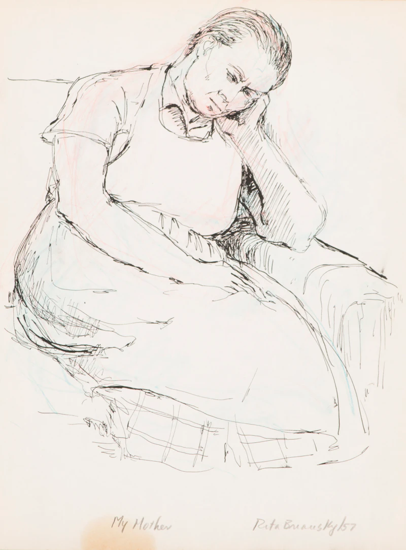 Rita Briansky, Self Portrait; My Mother; Chess Players; The Poet Ida Massey;  Joseph; Downtown, assorted media on paper (6) - view 5