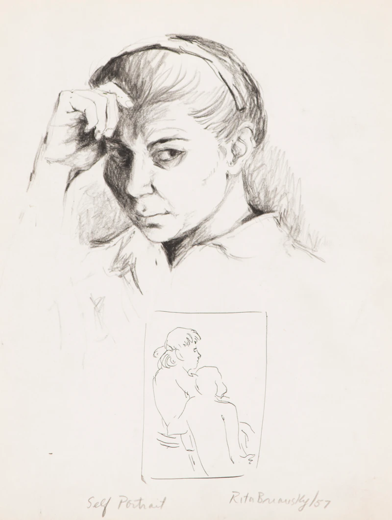 Rita Briansky, Self Portrait; My Mother; Chess Players; The Poet Ida Massey;  Joseph; Downtown, assorted media on paper (6) - view 6