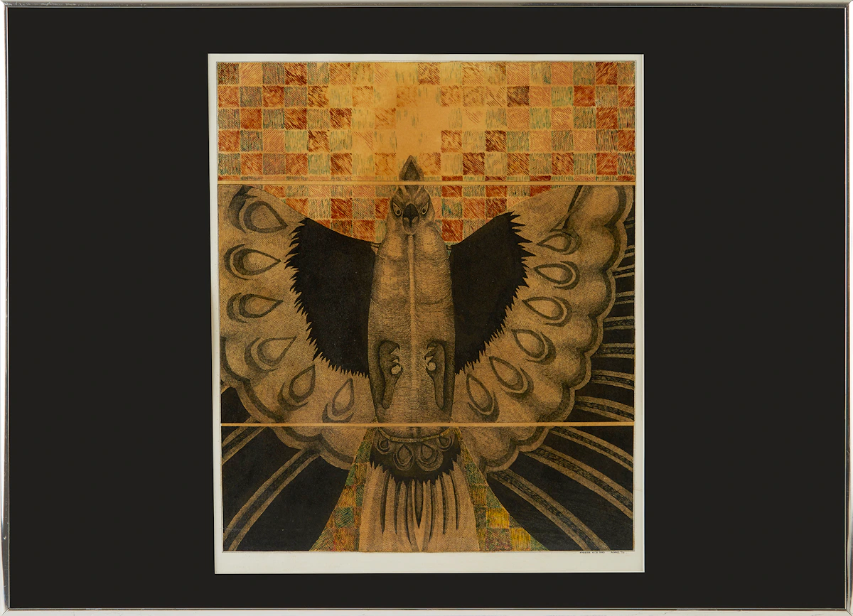 Jane Adams, Chinese Kite Bird, mixed media drawing, 1976