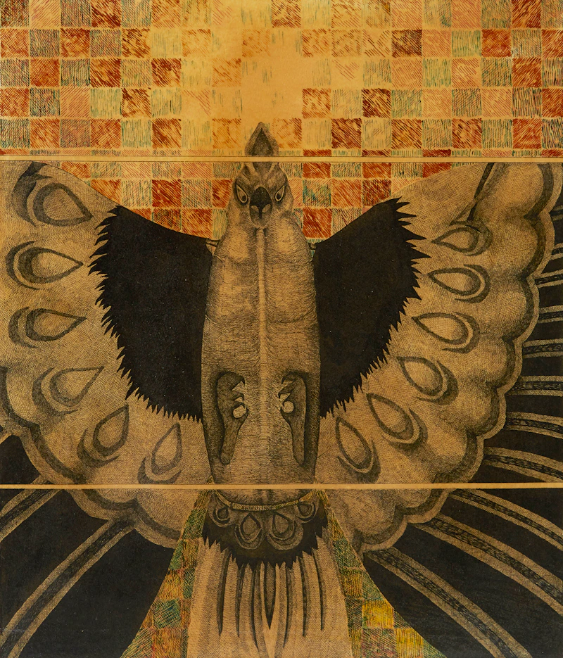 Jane Adams, Chinese Kite Bird, mixed media drawing, 1976 - view 2