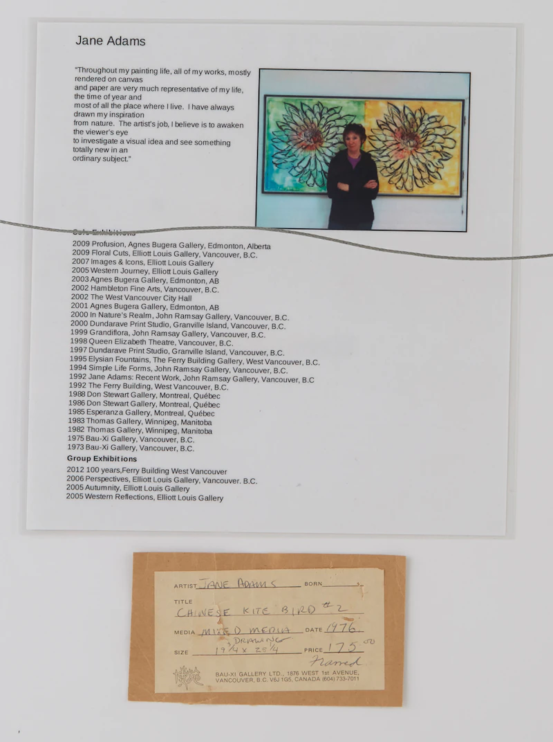 Jane Adams, Chinese Kite Bird, mixed media drawing, 1976 - view 3