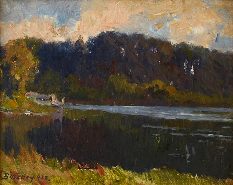Istvan Bosznay, Lakeside Landscape, oil on board - view 2