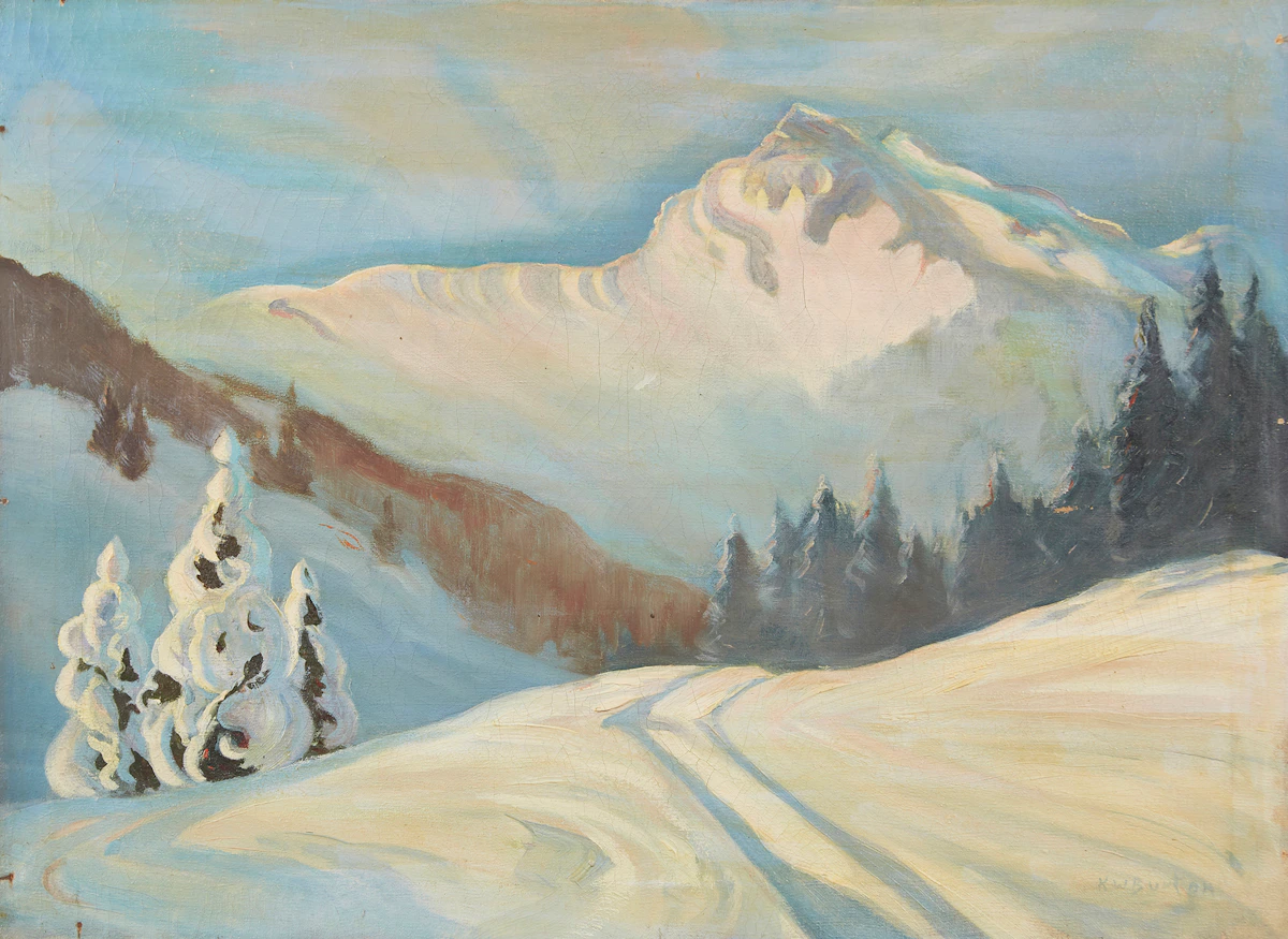 Ralph Wallace Burton, Snowy Mountainscape, oil on canvas