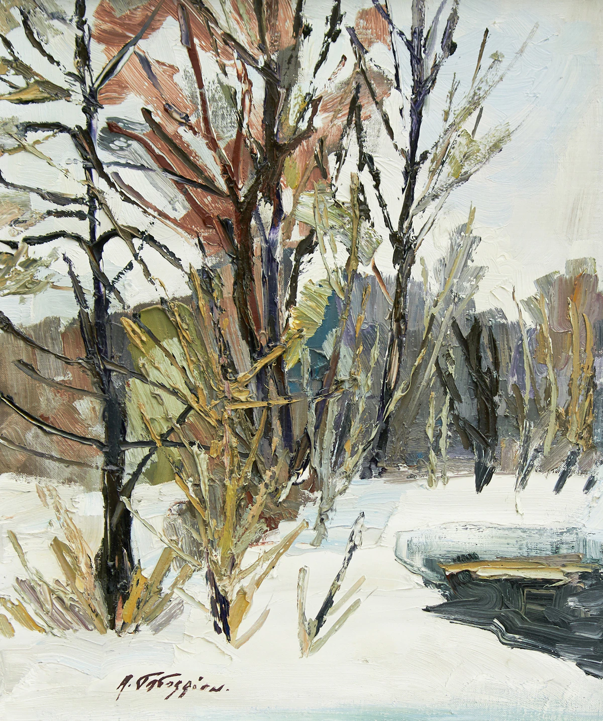 Armand Tatossian, Feuillus en hiver, oil on canvas