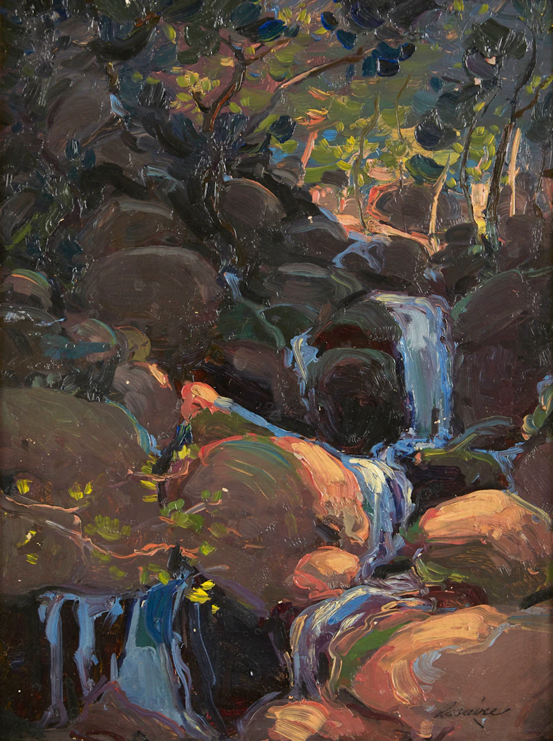 Arthur Dominique Rozaire, Waterfall in Shadow, oil on board - view 2