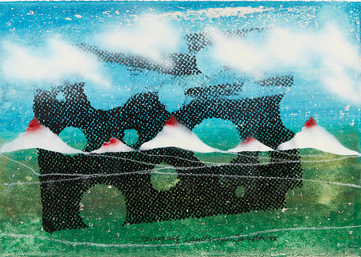 Iain Baxter&, Sponging Landscape, monoprint, 1998