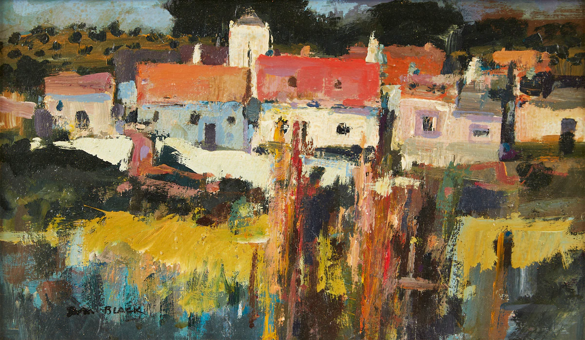Sam Black, Old Village, oil on board