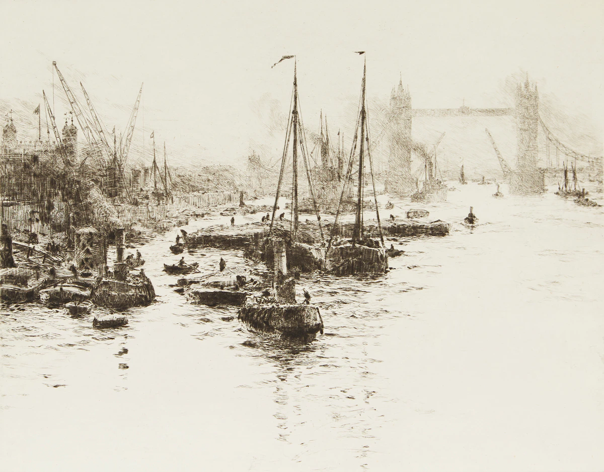 William Lionel Wyllie, River Thames, etching