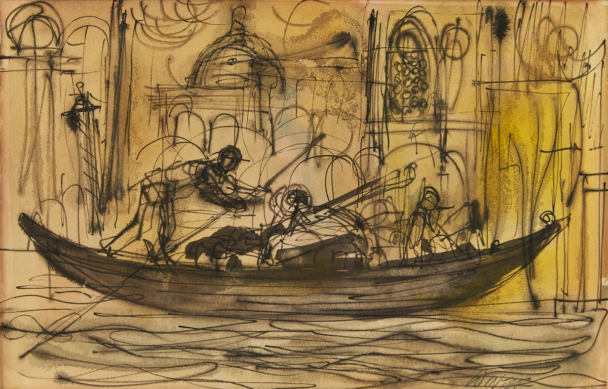 William Arthur Winter, Gondolier, ink drawing