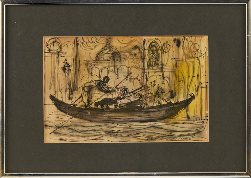 William Arthur Winter, Gondolier, ink drawing - view 2