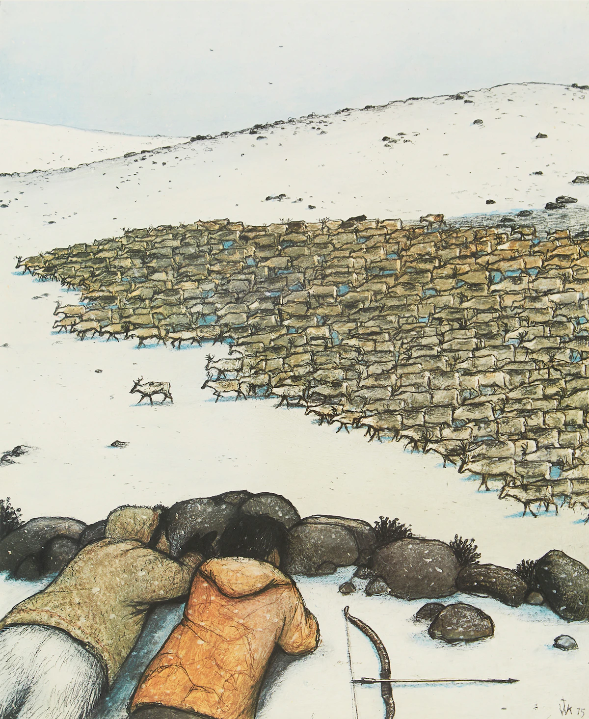 William Kurelek, Stalking Caribou, colour lithograph
