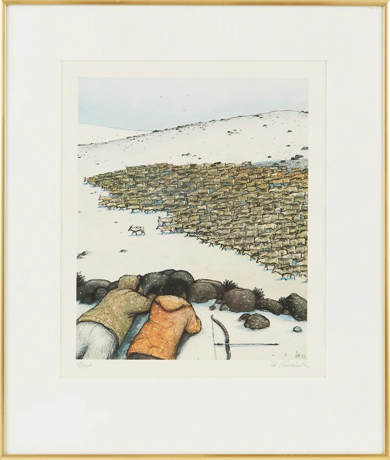 William Kurelek, Stalking Caribou, colour lithograph - view 2
