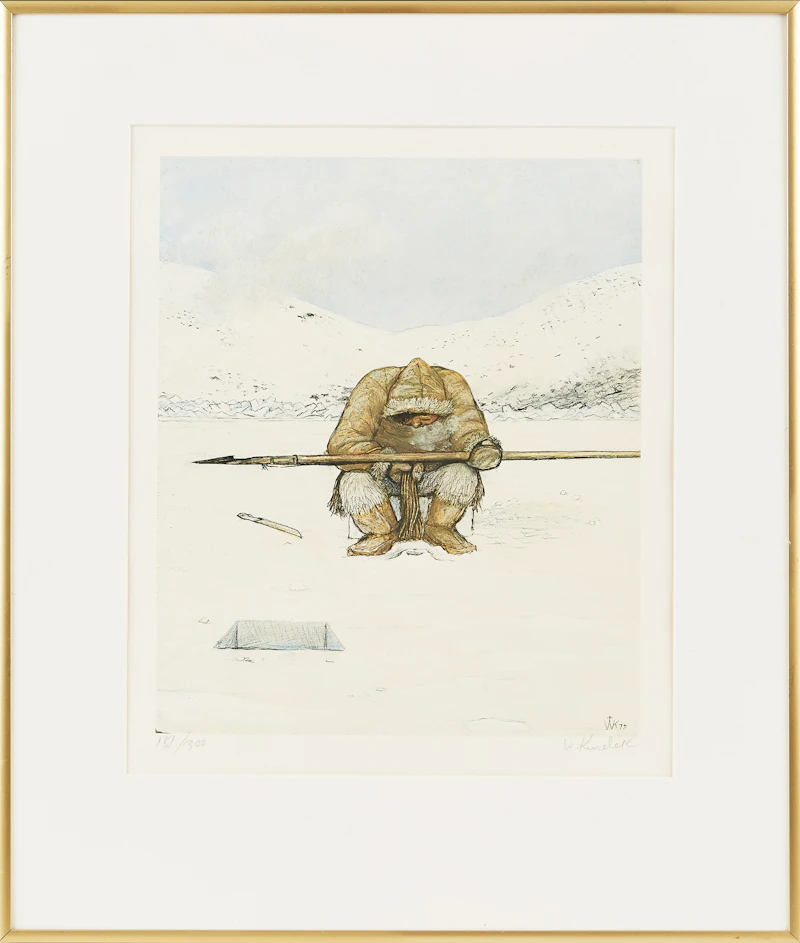 William Kurelek, Hunter at Breathing Hole, colour lithograph - view 2