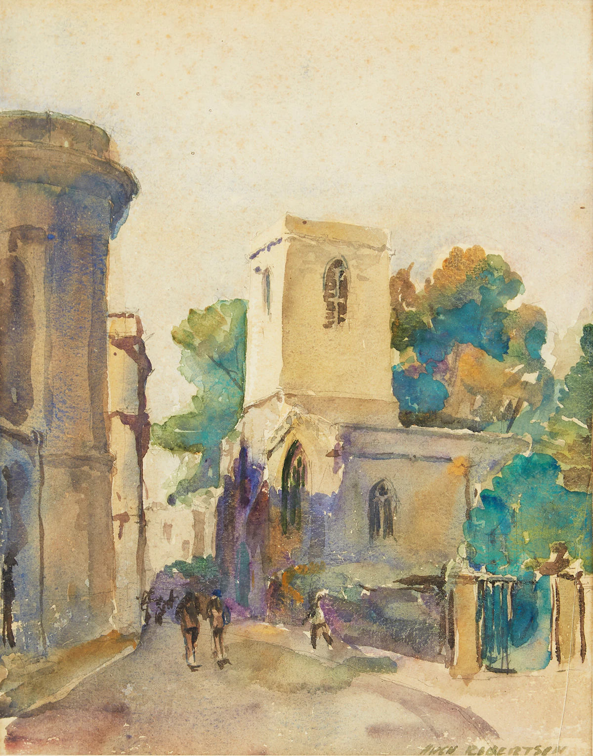 Hugh Douglas “Bungje” Robertson, Village Laneway, watercolour