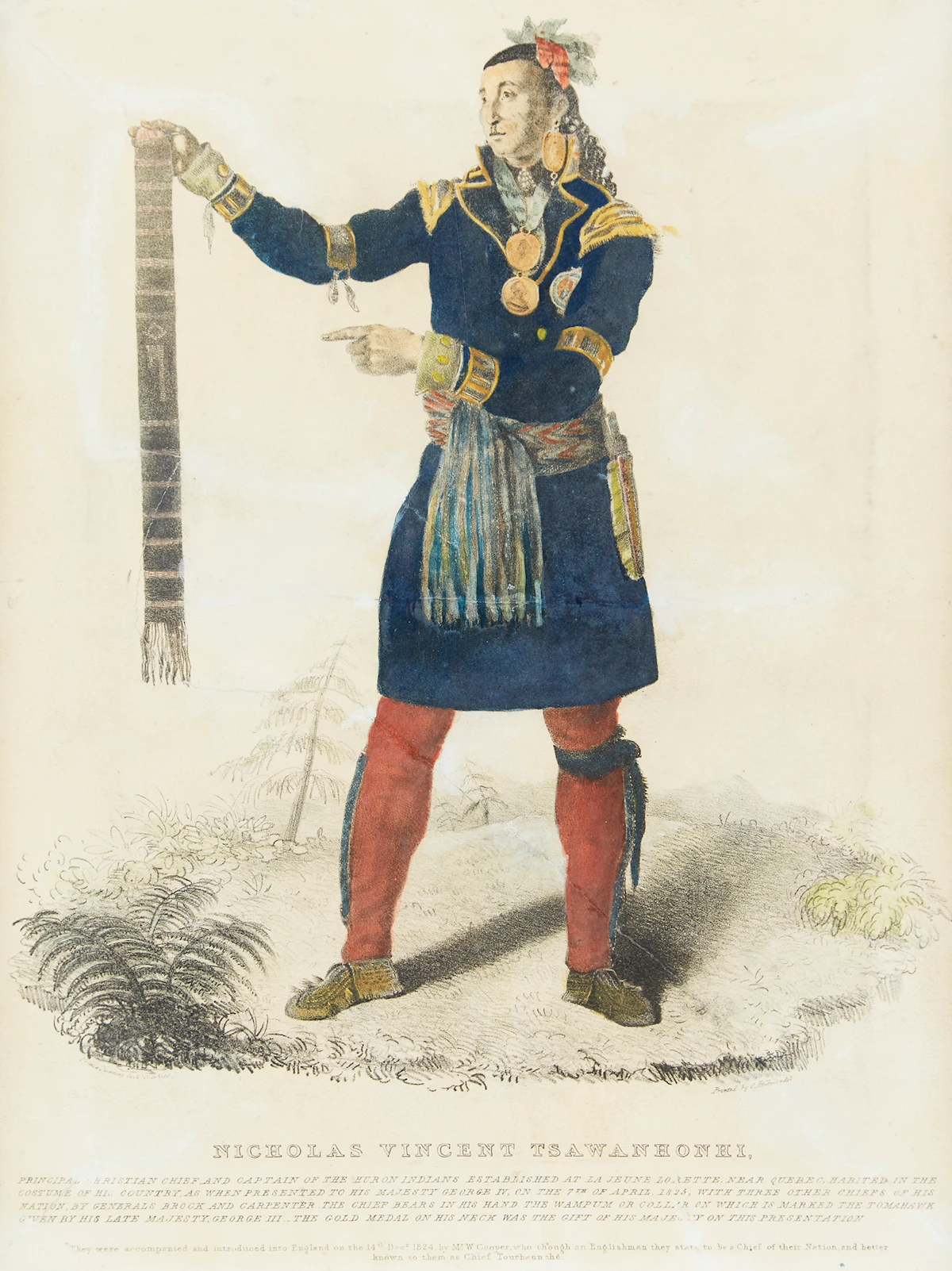 Charles Joseph Hullmandel, Nicholas Vincent Tsawanhonhi, colour lithograph, 1825