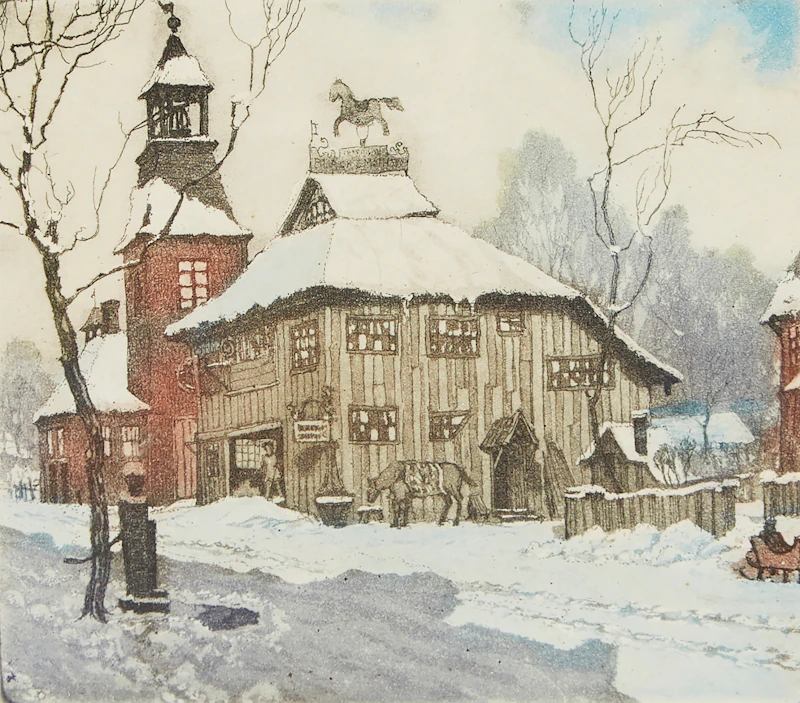 Nicholas Hornyansky, The Old Smithy; Waiting Teams, pair of colour aquatints - view 3