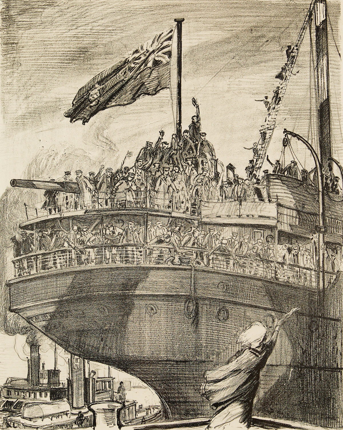 Arthur Lismer, Departure of a Troop Ship 1918-1919, lithograph