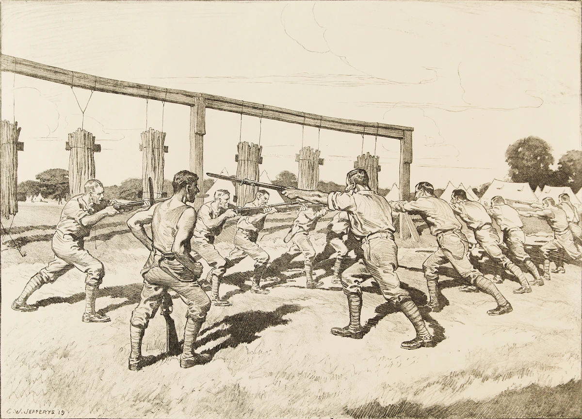 Charles William Jefferys, Training Camp, lithograph, 1919