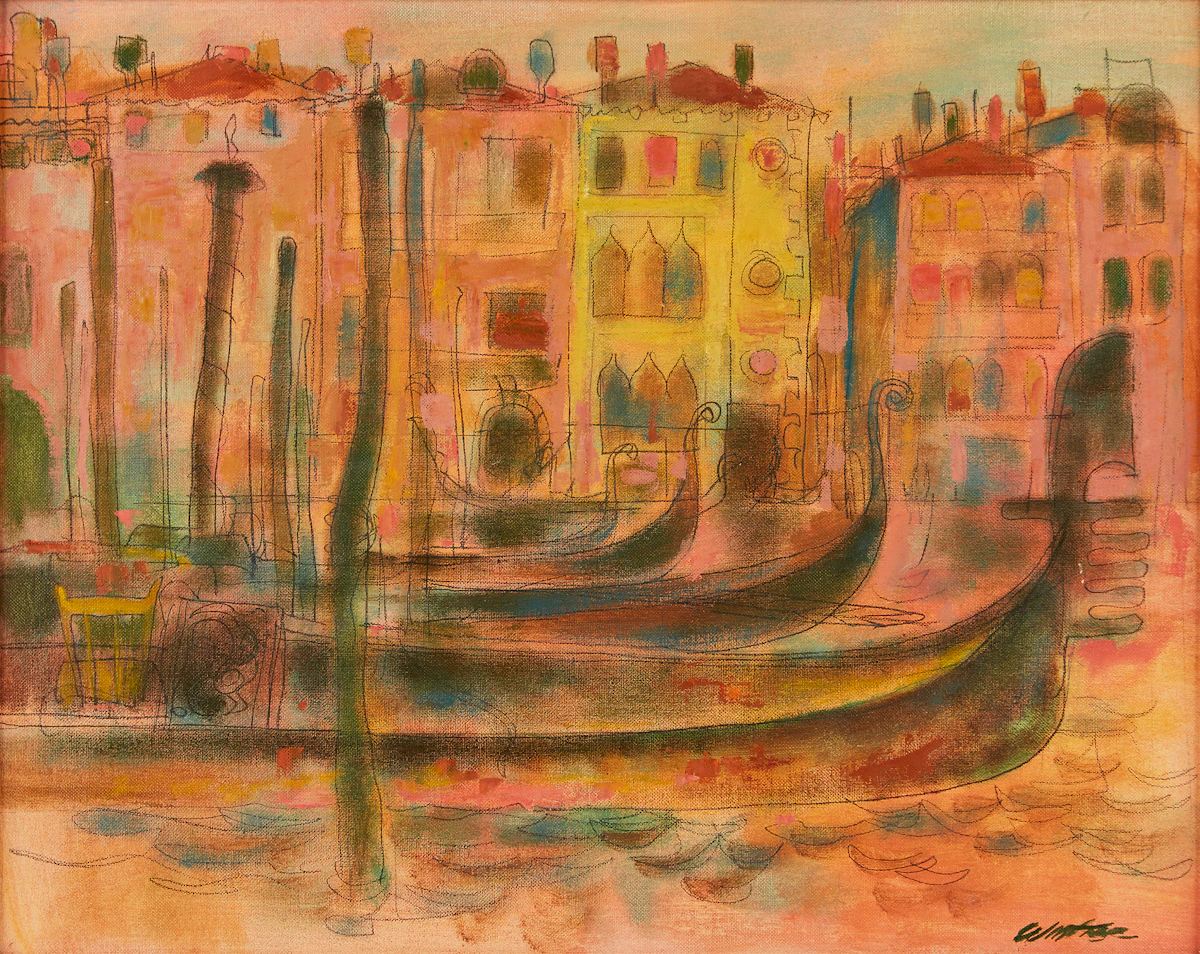 William Arthur Winter, Gondolas, Grand Canal, oil on canvas board