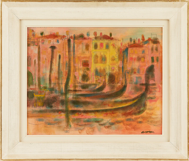 William Arthur Winter, Gondolas, Grand Canal, oil on canvas board - view 2