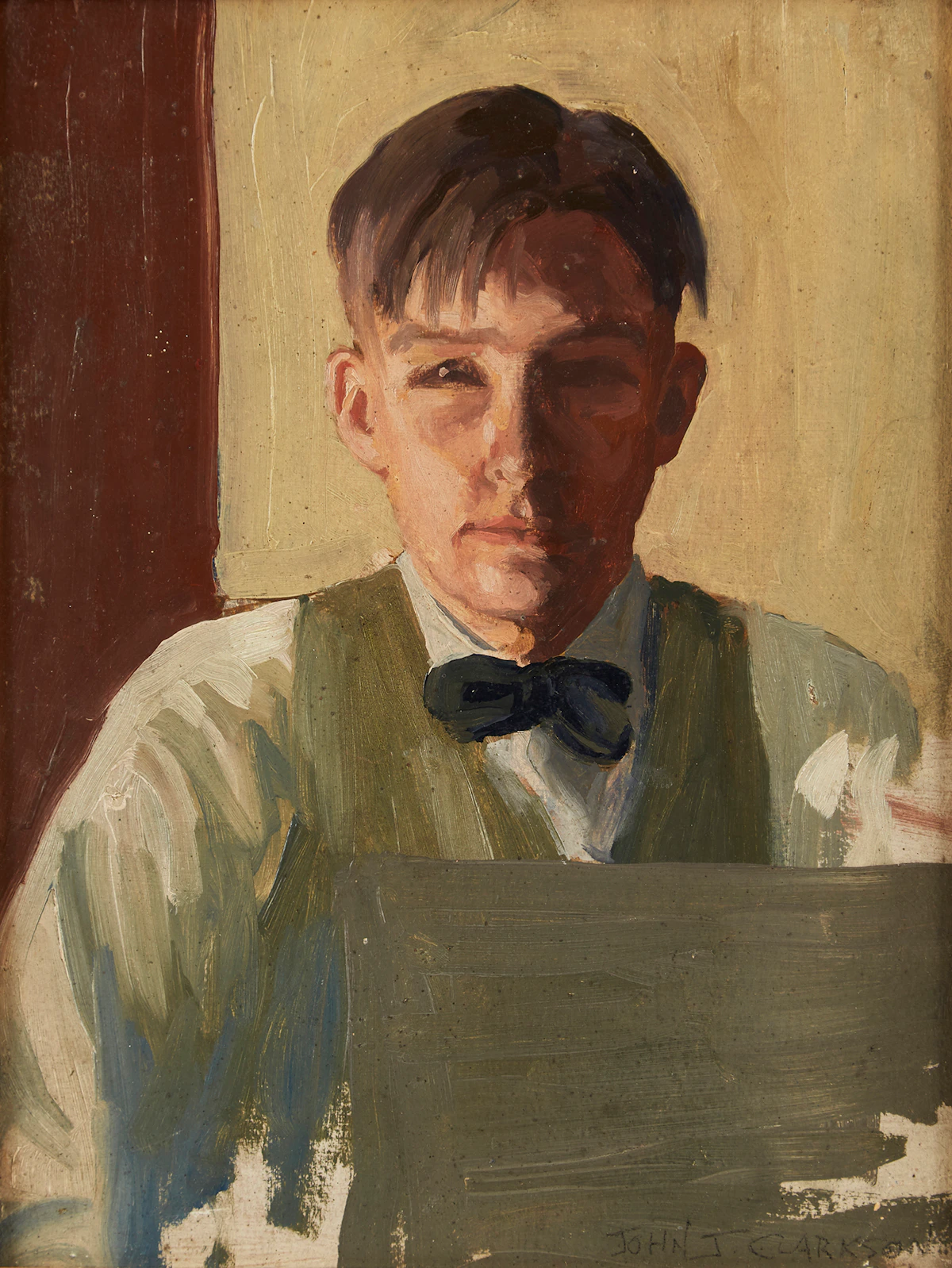 John James Clarkson, Lamplight Sketch, oil on board