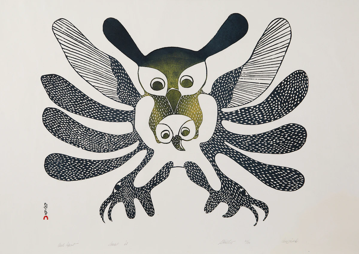 Kenojuak Ashevak, Owl Spirit, stone cut, 1968