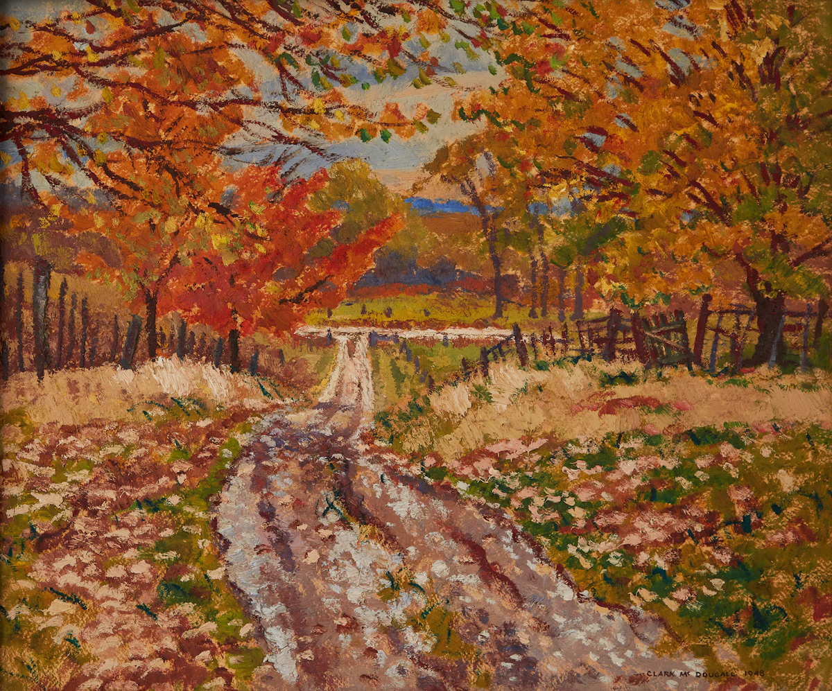 Clark Holmes McDougall, Autumn Landsape, oil on board, 1948