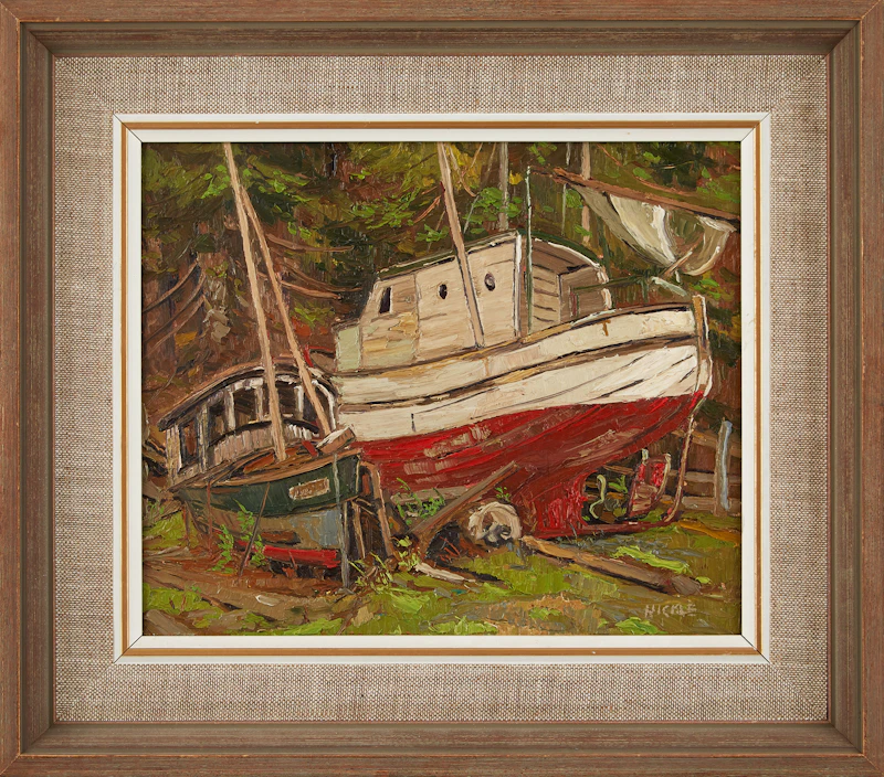 Lawrence Nickle, Fishing Boats, McRae’s Cove, BC, oil on board - view 2
