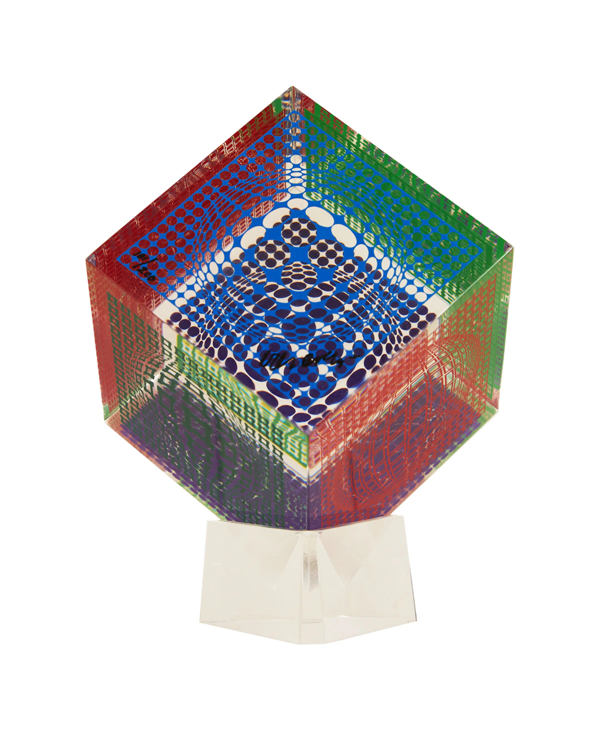 Victor Vasarely, Cube, acrylic and silkscreen sculpture