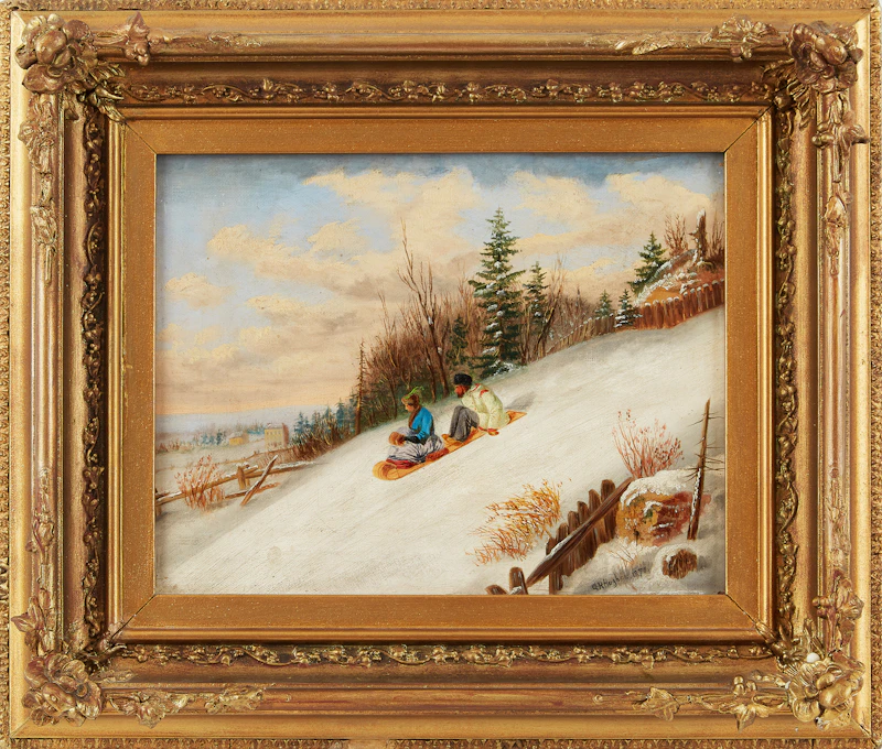 George Hart Hughes, Tobogganing Scene, oil on canvas, 1870 - view 2