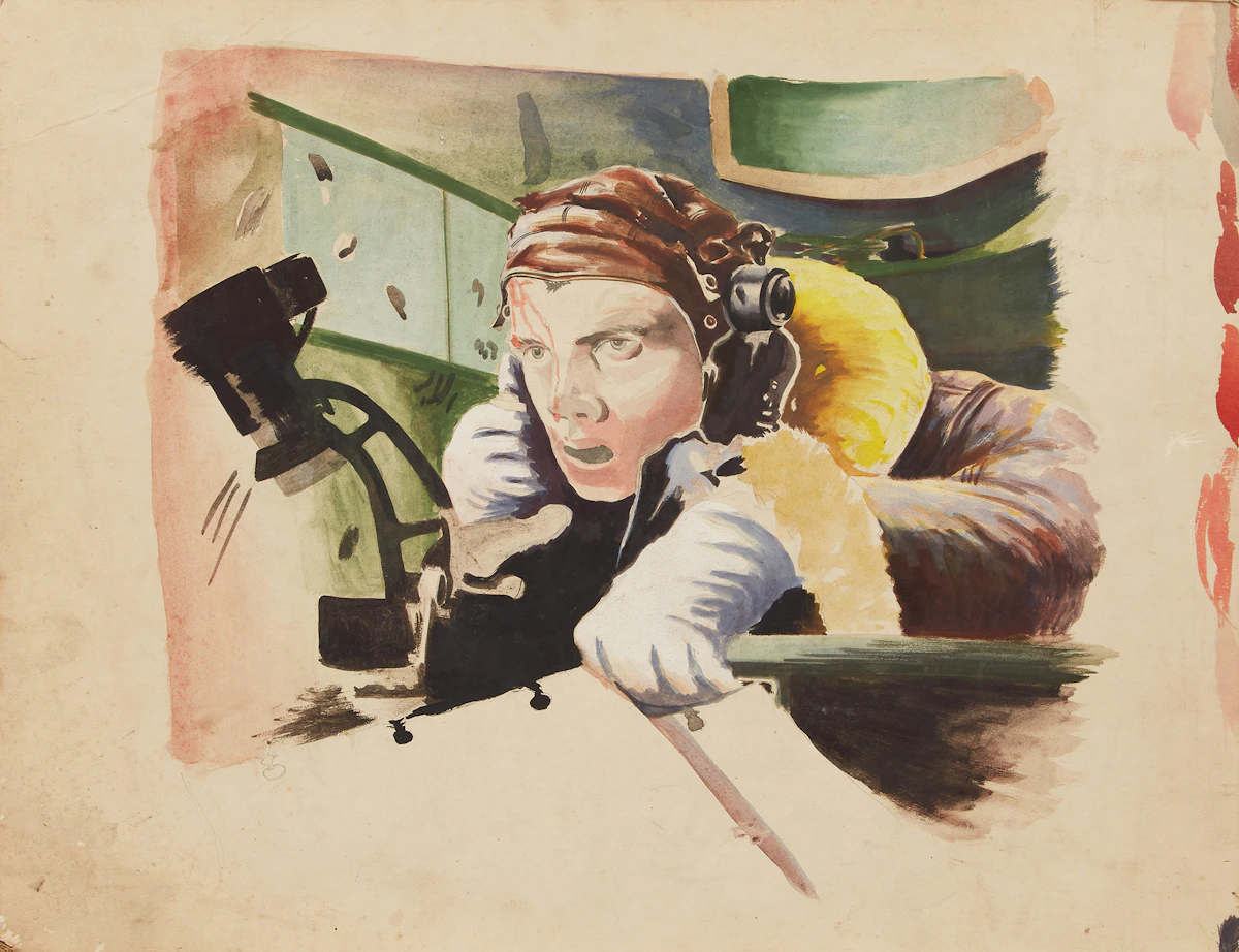 Flight Sergeant Colin Clark, Portrait of a Pilot, watercolour on card