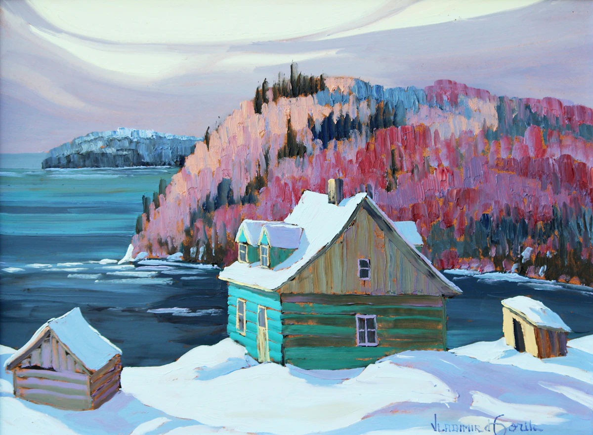 Vladimir Horik, Winter Cabin Scene, oil on board