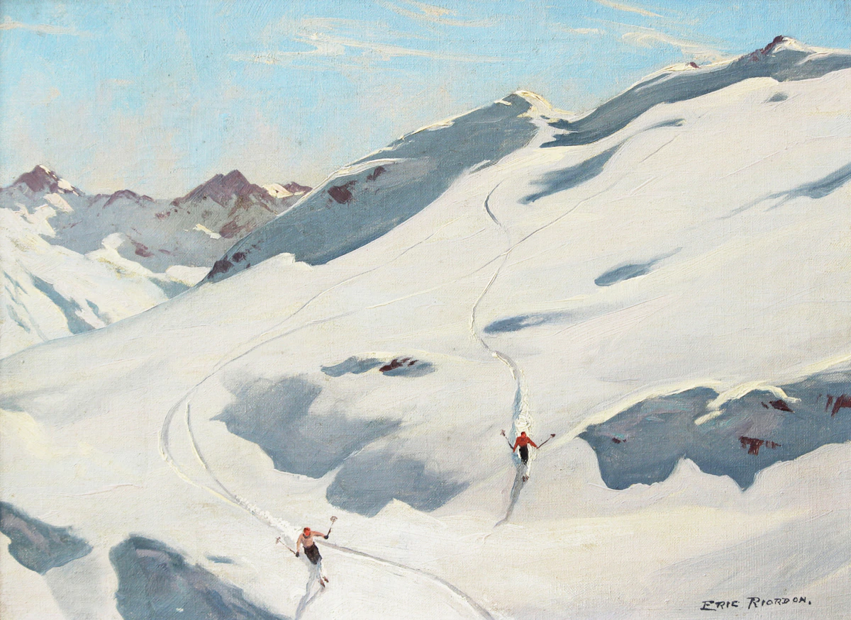 Eric Riordon, Skiers , oil on canvas