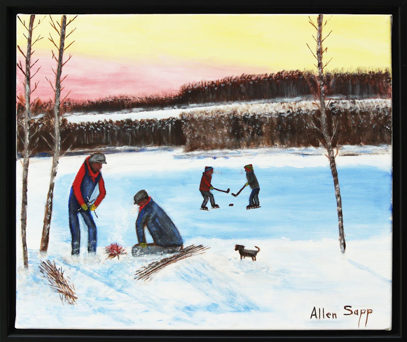 Allen Sapp, Hockey on the Lake, oil on canvas - view 2