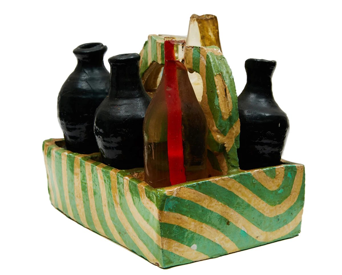 Gathie Falk, Bottles, ceramic and glass sculpture